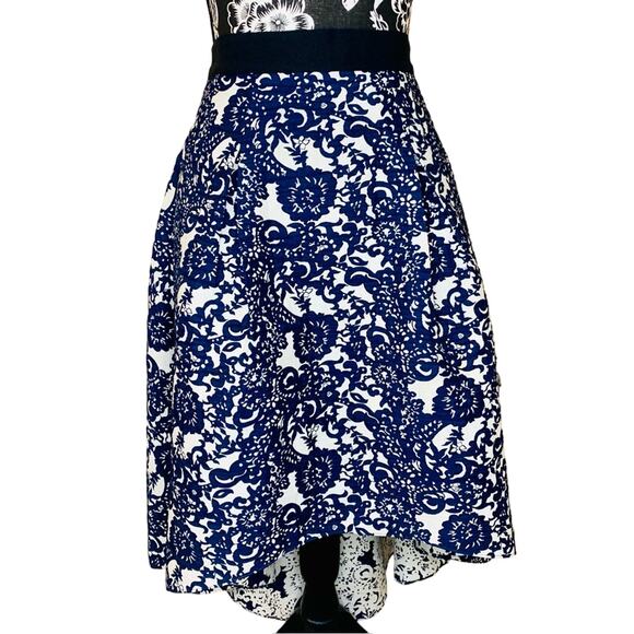 Anthropologie Sachin Babi Vespertine Hi Low Navy Blue Jacquard Skirt 0 - Picture 2 of 11